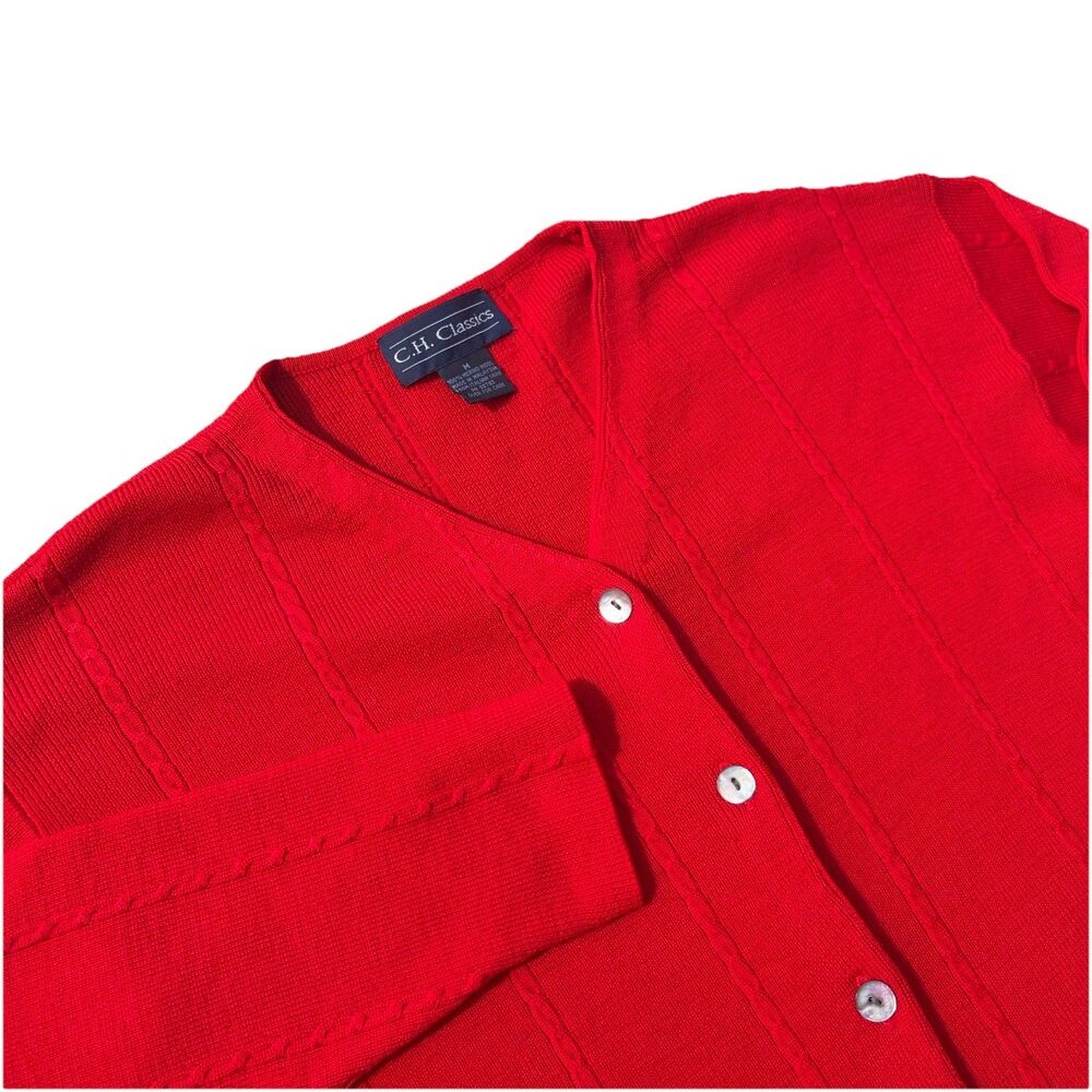 Women’s Red 100% Merino Wool Sweater Cardigan Preppy Fall Layering Capsule Med